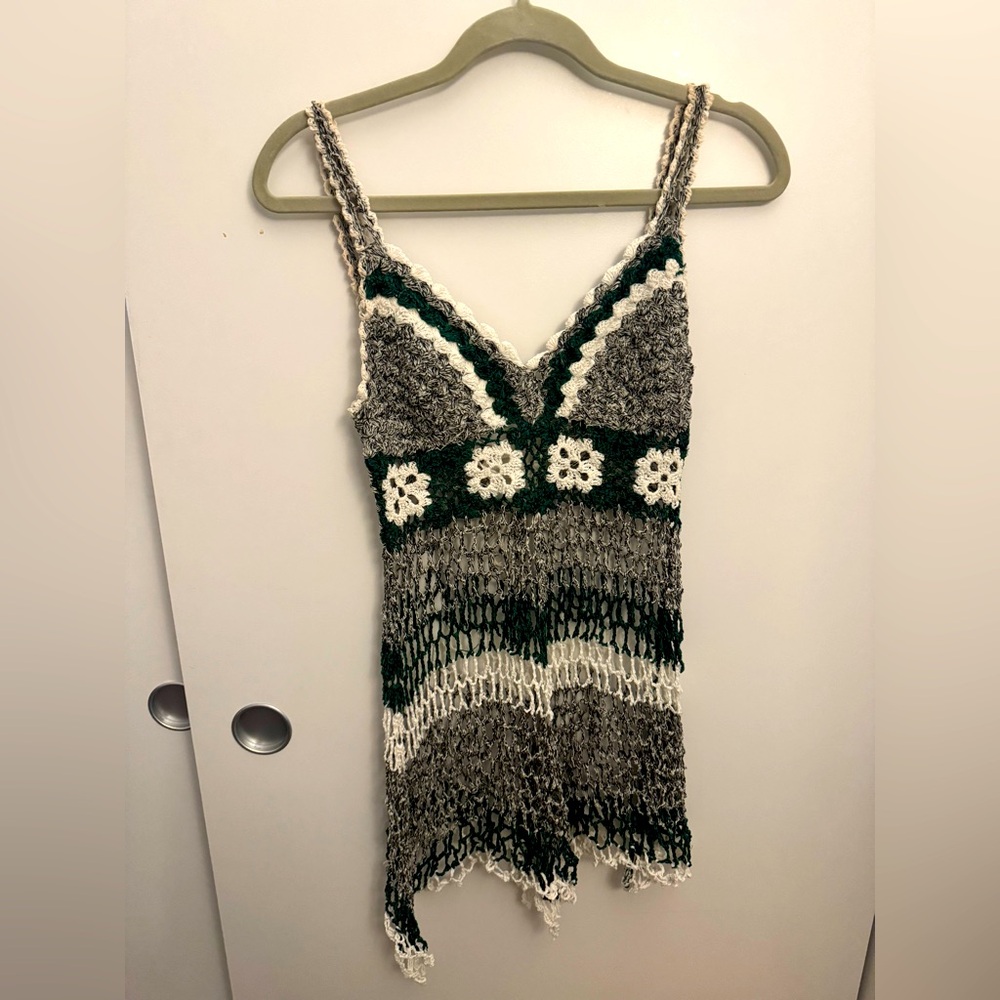 Vintage Unique Hand knit Floral Crochet Top